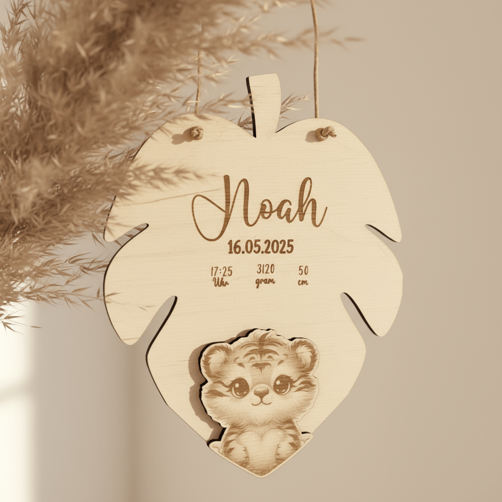 Personalisiertes Geschenk zur Geburt mit Namen & 3D Tiermotiv - LaserArt Germany