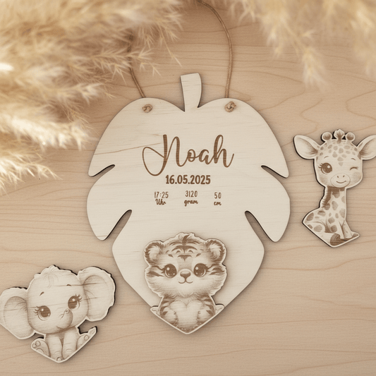Personalisiertes Geschenk zur Geburt mit Namen & 3D Tiermotiv - LaserArt Germany