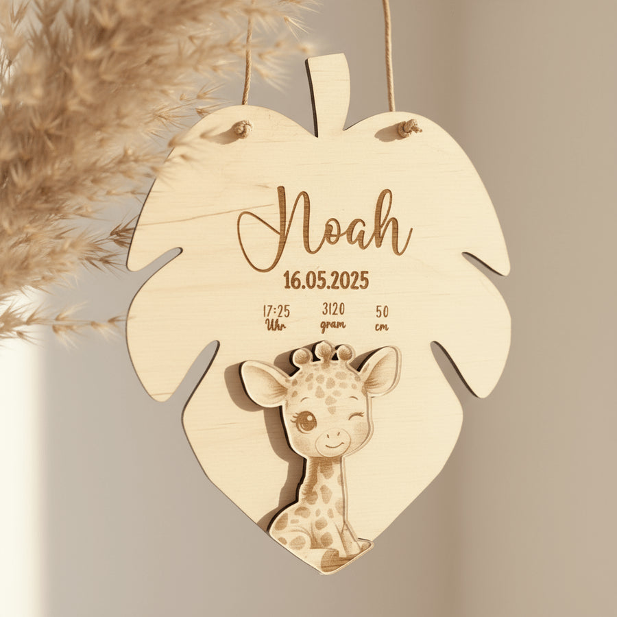 Personalisiertes Geschenk zur Geburt mit Namen & 3D Tiermotiv - LaserArt Germany