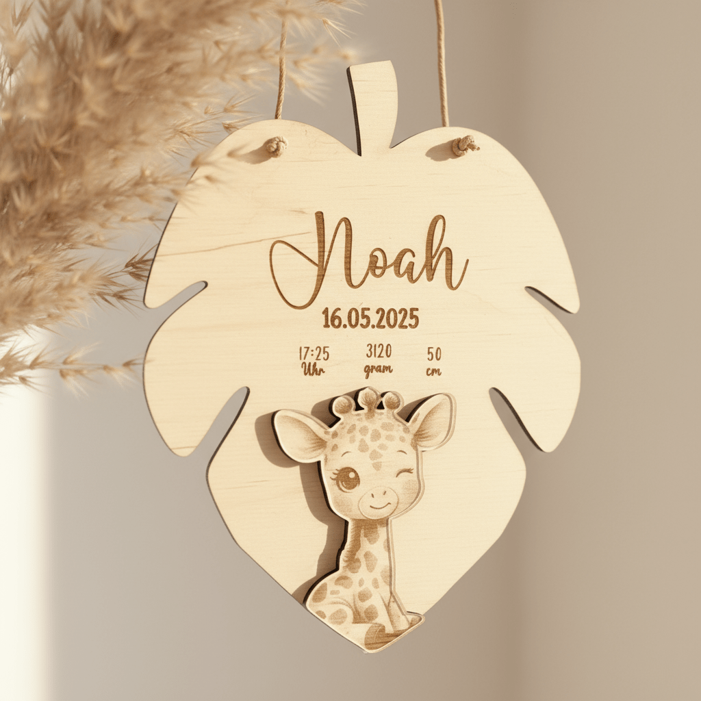 Personalisiertes Geschenk zur Geburt mit Namen & 3D Tiermotiv - LaserArt Germany