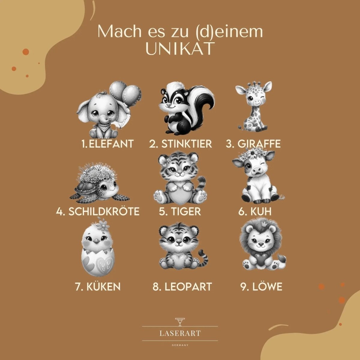 Personalisiertes Geschenk zur Geburt mit Namen & 3D Tiermotiv - LaserArt Germany