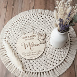 Personalisiertes Geschenk zur Taufe als Taufschild mit Friedenstaube - LaserArt Germany