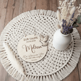 Personalisiertes Geschenk zur Taufe als Taufschild mit Friedenstaube - LaserArt Germany