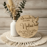 Personalisiertes Geschenk zur Taufe als Taufschild mit Friedenstaube - LaserArt Germany