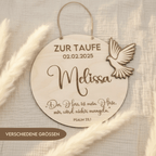 Taufgeschenk Friedenstaube aus Holz personalisiert – Hauptansicht