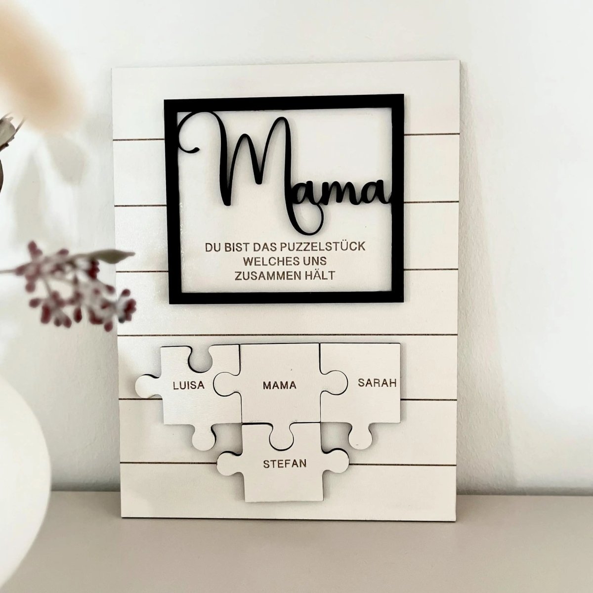 Mama Puzzle aus Holz personalisiert – Rückseite der Puzzleteile