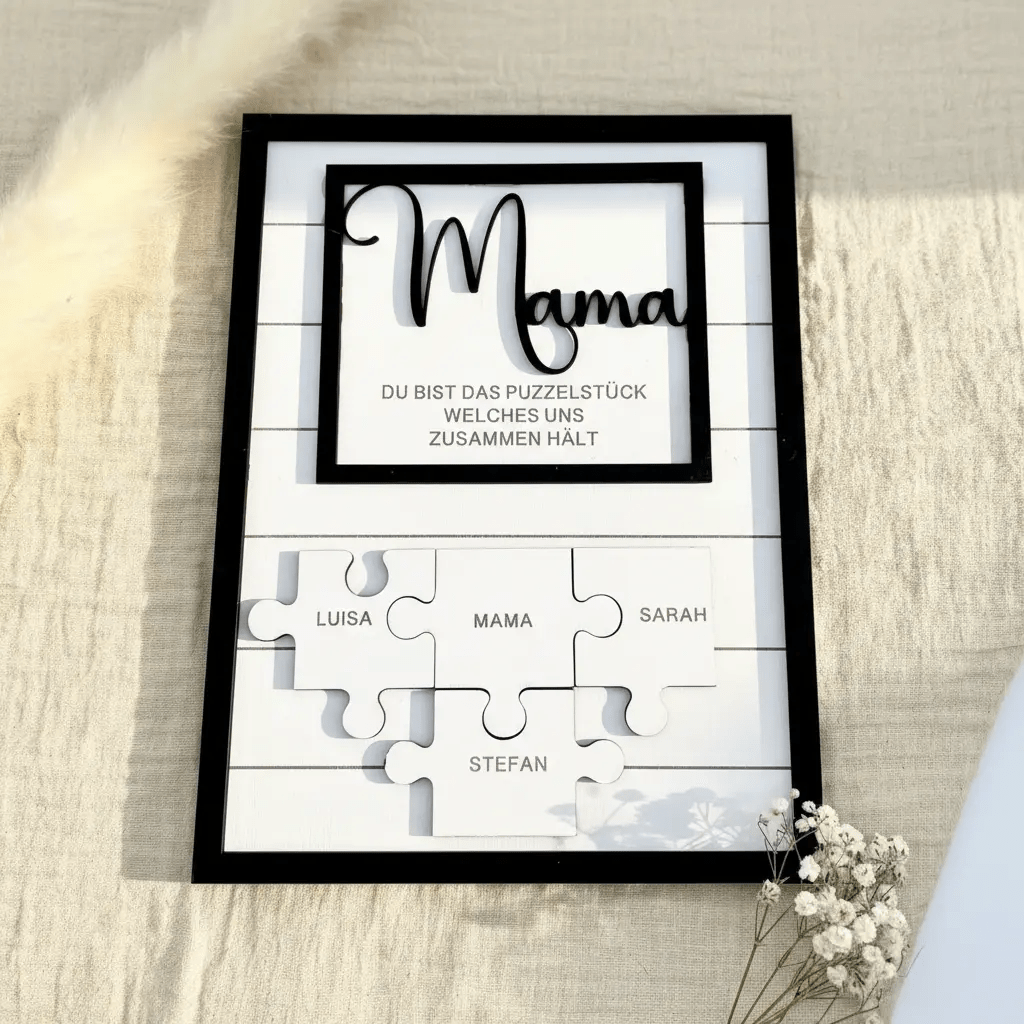 Mama Puzzle aus Holz personalisiert – Gesamtansicht des zusammengesetzten Puzzles