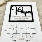Papa Puzzle aus Holz mit Kindernamen personalisiert – Rückseite der Puzzleteile