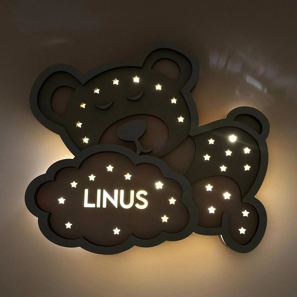 Personalisiertes Schlummerlicht aus Bär personalisiert | Mond - Design verschiedene Farben - LaserArt Germany