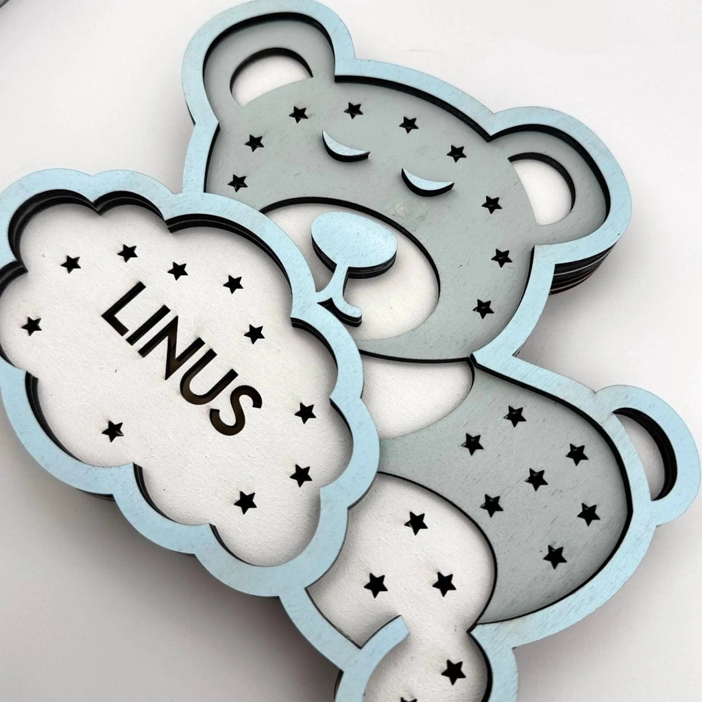 Personalisiertes Schlummerlicht aus Bär personalisiert | Mond - Design verschiedene Farben - LaserArt Germany