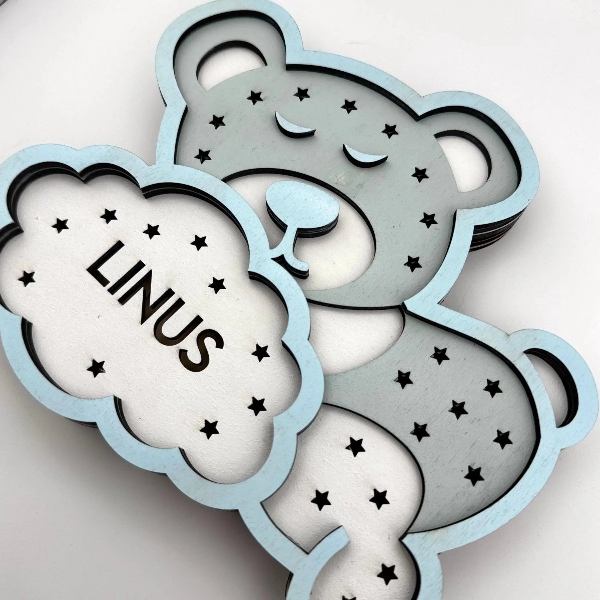 Personalisiertes Schlummerlicht aus Bär personalisiert | Mond - Design verschiedene Farben - LaserArt Germany