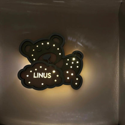 Personalisiertes Schlummerlicht aus Bär personalisiert | Mond - Design verschiedene Farben - LaserArt Germany