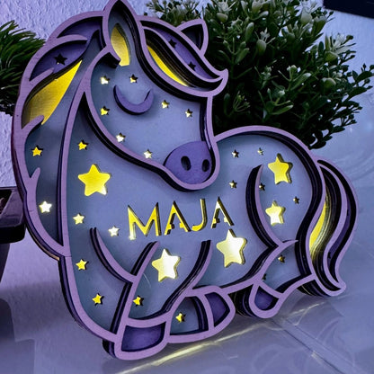 Personalisiertes Schlummerlicht aus Holz personalisiert | Einhorn - Design verschiedene Farben - LaserArt Germany