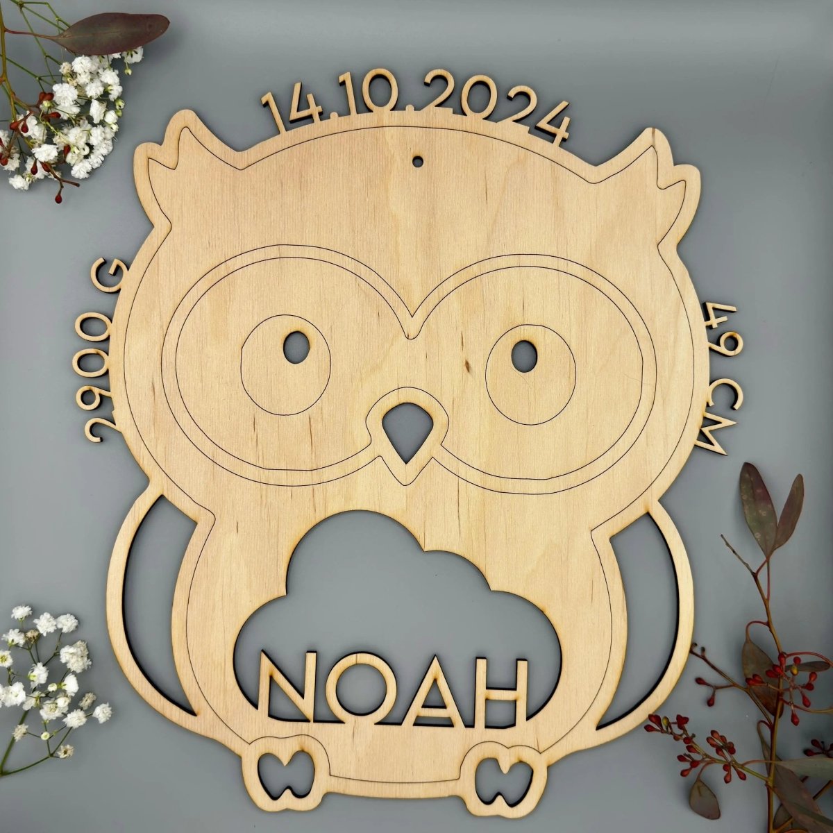 Schlummerlicht Eule aus Holz personalisiert – Hauptansicht