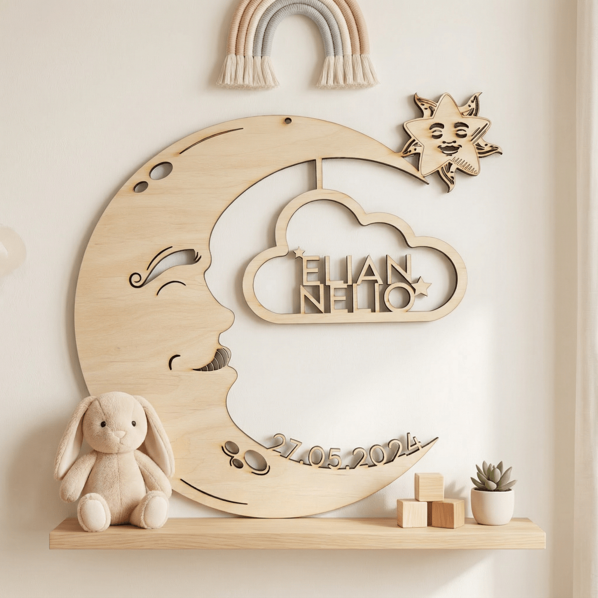 Personalisiertes Schlummerlicht aus Holz personalisiert | Mond - Design verschiedene Farben - LaserArt Germany