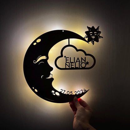 Personalisiertes Schlummerlicht aus Holz personalisiert | Mond - Design verschiedene Farben - LaserArt Germany