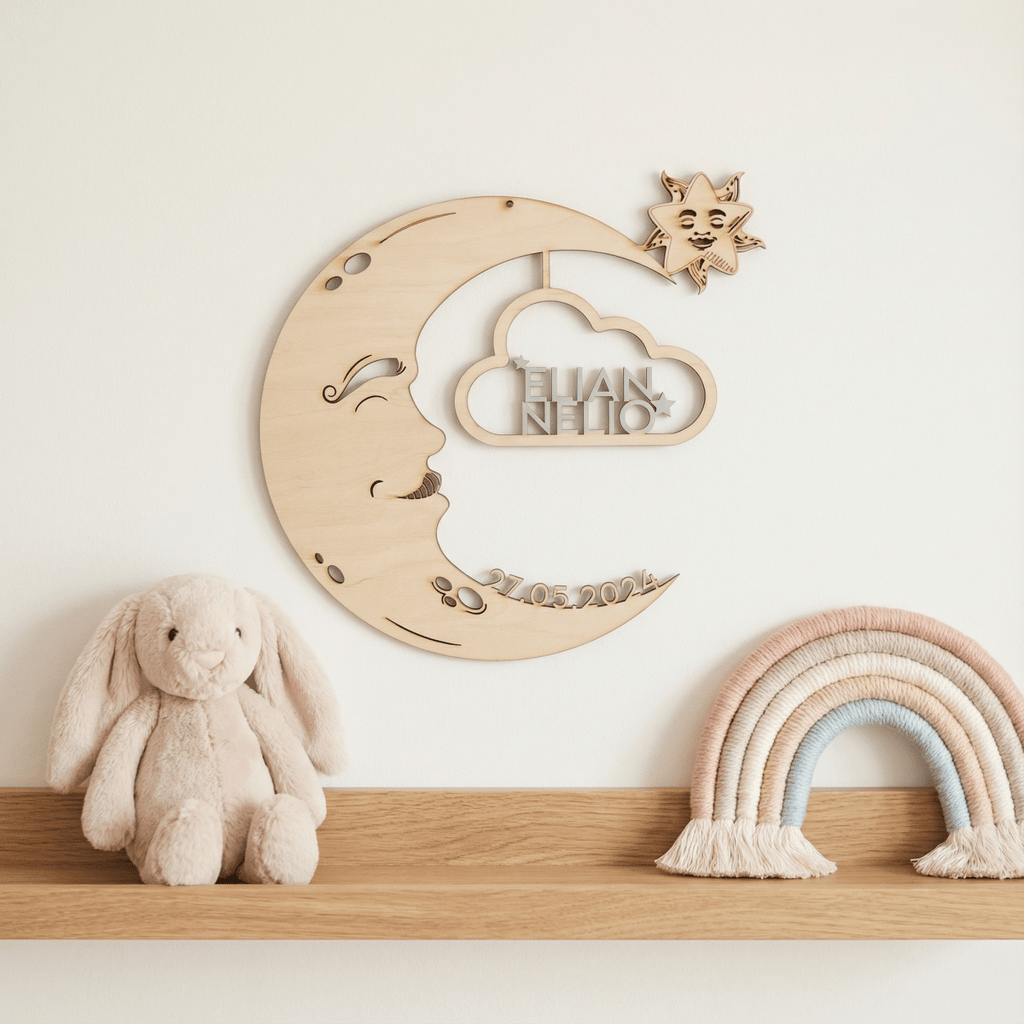 Personalisiertes Schlummerlicht aus Holz personalisiert | Mond - Design verschiedene Farben - LaserArt Germany