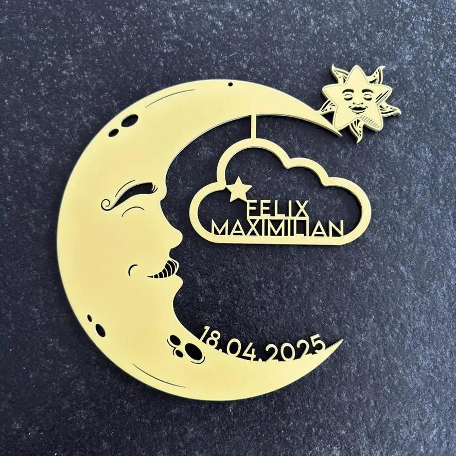 Personalisiertes Schlummerlicht aus Holz personalisiert | Mond - Design verschiedene Farben - LaserArt Germany