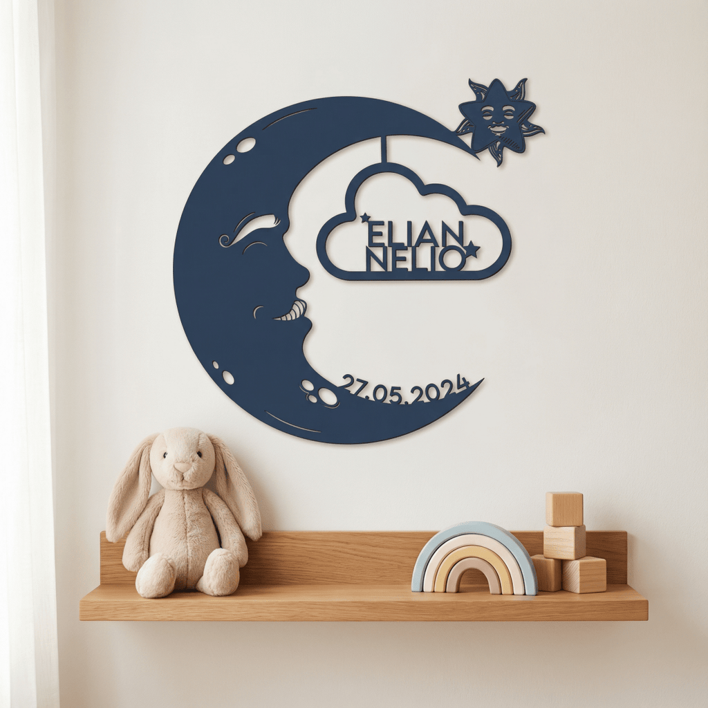 Personalisiertes Schlummerlicht aus Holz personalisiert | Mond - Design verschiedene Farben - LaserArt Germany