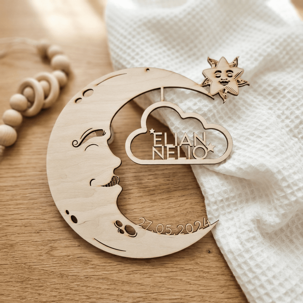 Personalisiertes Schlummerlicht aus Holz personalisiert | Mond - Design verschiedene Farben - LaserArt Germany