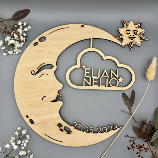 Personalisiertes Schlummerlicht aus Holz personalisiert | Mond - Design verschiedene Farben - LaserArt Germany