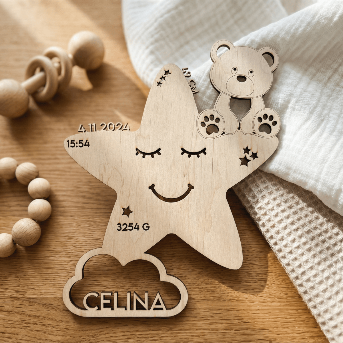 Personalisiertes Schlummerlicht aus Holz personalisiert | Stern - Design verschiedene Farben - LaserArt Germany