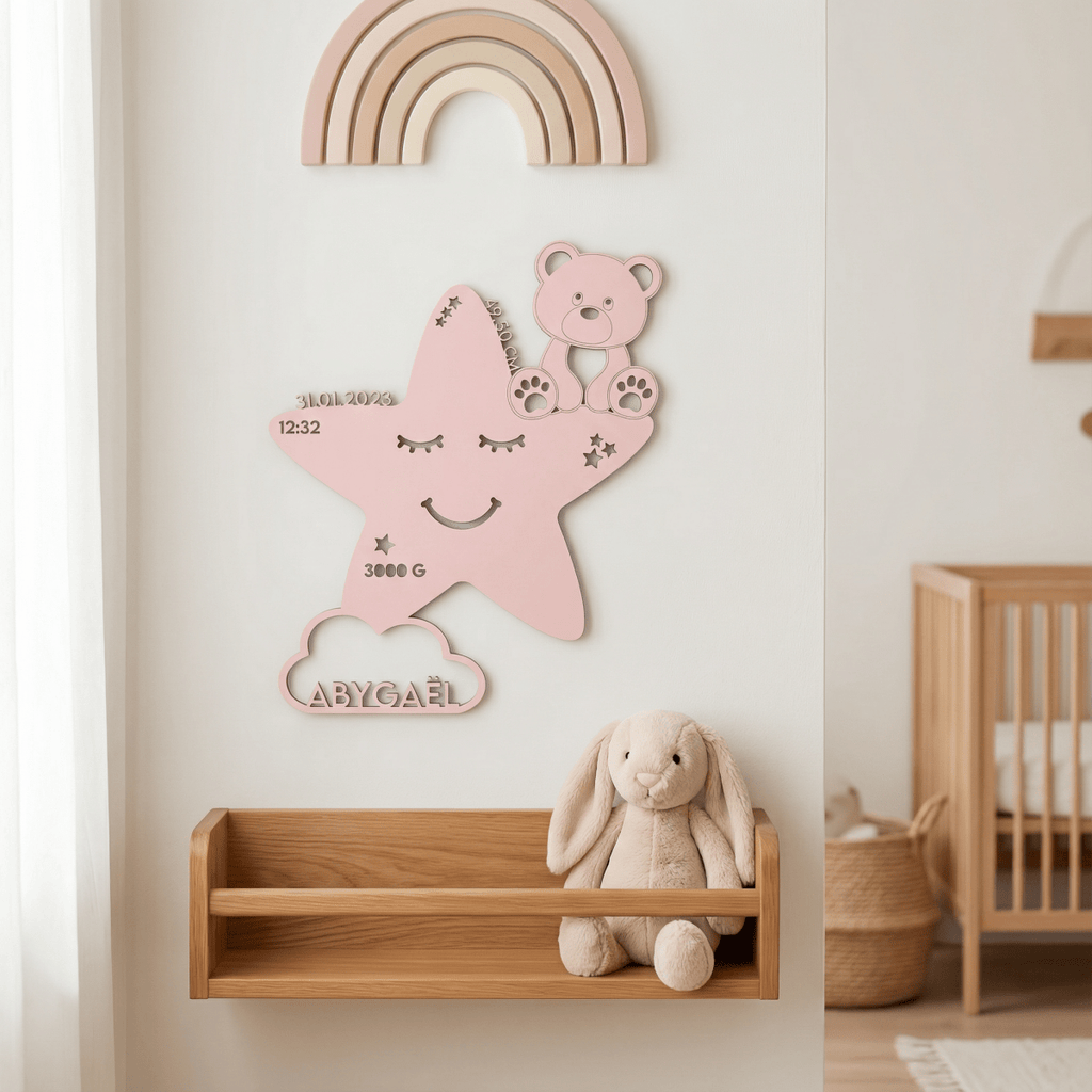 Personalisiertes Schlummerlicht aus Holz personalisiert | Stern - Design verschiedene Farben - LaserArt Germany