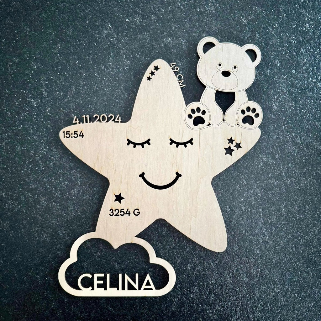 Personalisiertes Schlummerlicht aus Holz personalisiert | Stern - Design verschiedene Farben - LaserArt Germany