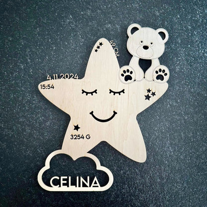 Personalisiertes Schlummerlicht aus Holz personalisiert | Stern - Design verschiedene Farben - LaserArt Germany