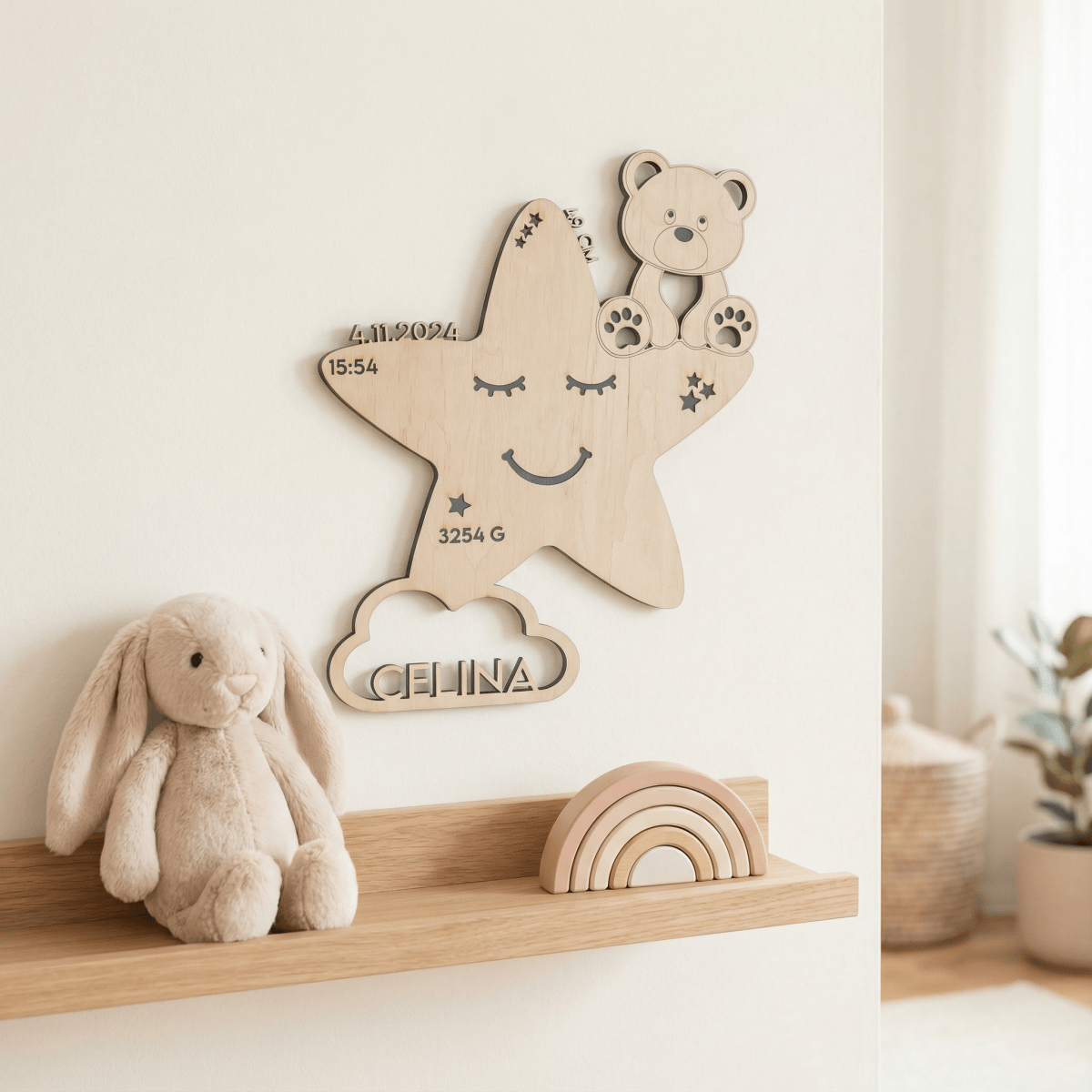 Personalisiertes Schlummerlicht aus Holz personalisiert | Stern - Design verschiedene Farben - LaserArt Germany