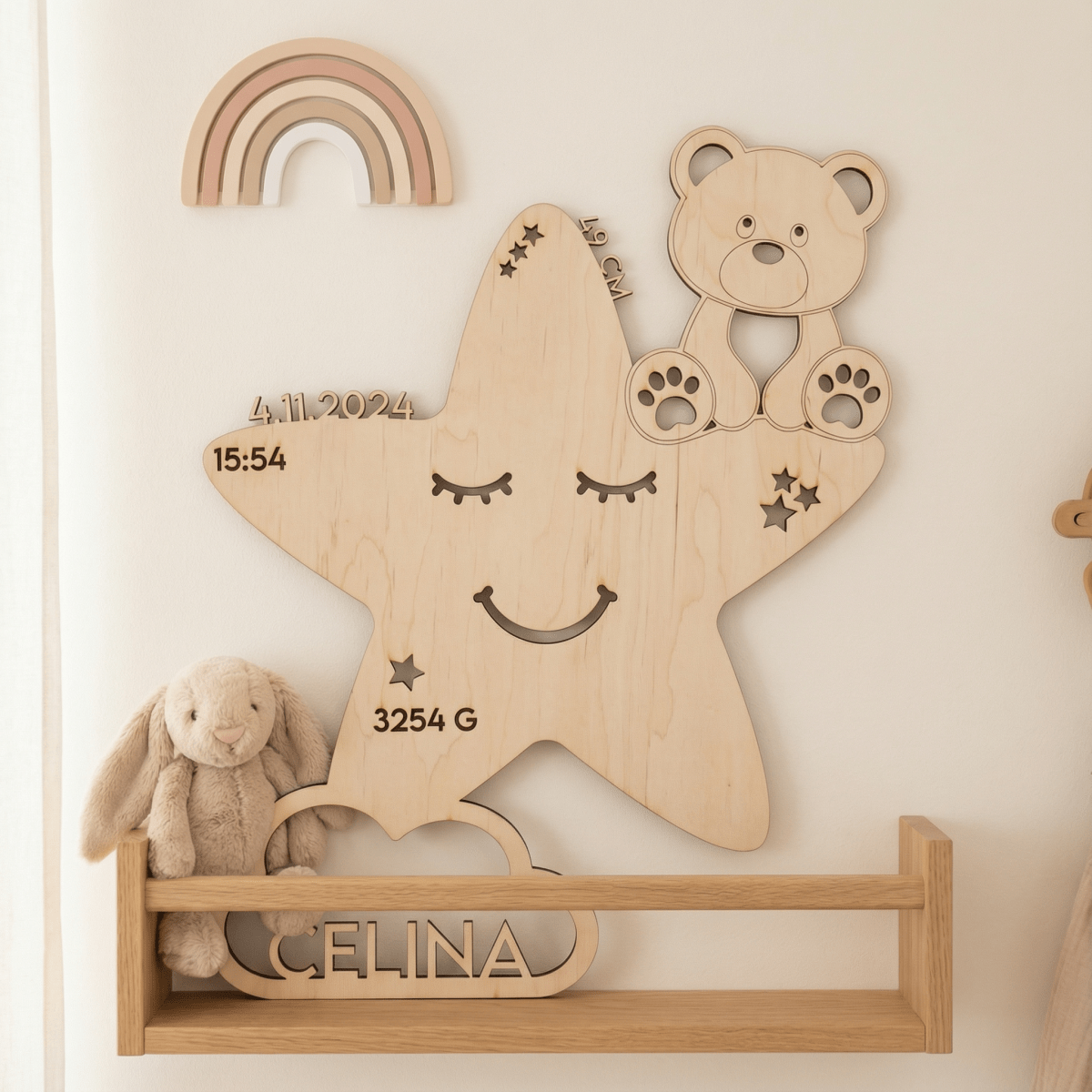 Personalisiertes Schlummerlicht aus Holz personalisiert | Stern - Design verschiedene Farben - LaserArt Germany