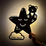 Personalisiertes Schlummerlicht aus Holz personalisiert | Stern - Design verschiedene Farben - LaserArt Germany
