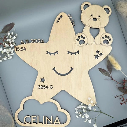 Personalisiertes Schlummerlicht aus Holz personalisiert | Stern - Design verschiedene Farben - LaserArt Germany