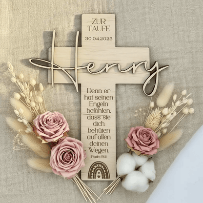 Personalisiertes Taufkreuz aus Holz | Erinnerung an die Taufe - LaserArt Germany