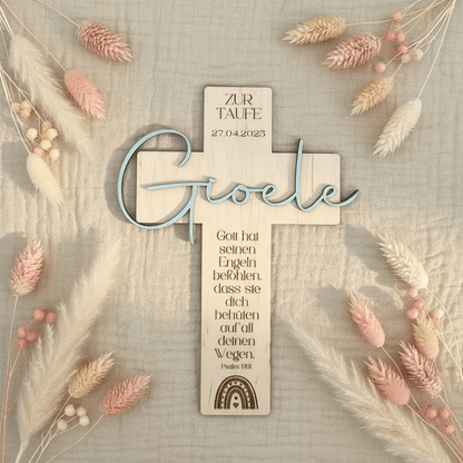 Personalisiertes Taufkreuz aus Holz | Erinnerung an die Taufe - LaserArt Germany