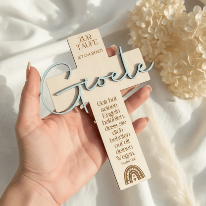 Personalisiertes Taufkreuz aus Holz | Erinnerung an die Taufe - LaserArt Germany