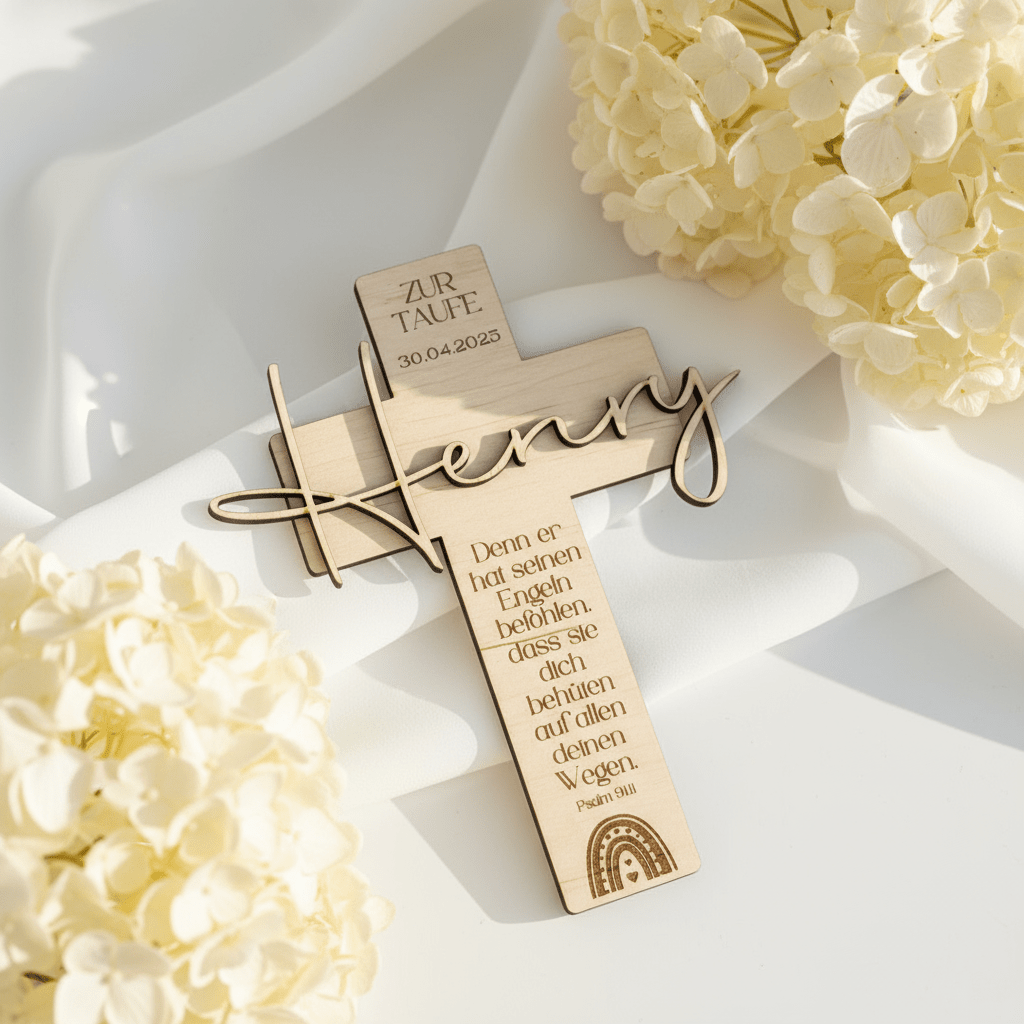 Personalisiertes Taufkreuz aus Holz – Geschenk & Erinnerung - LaserArt Germany