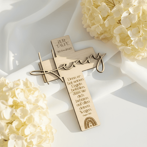 Personalisiertes Taufkreuz aus Holz – Geschenk & Erinnerung - LaserArt Germany