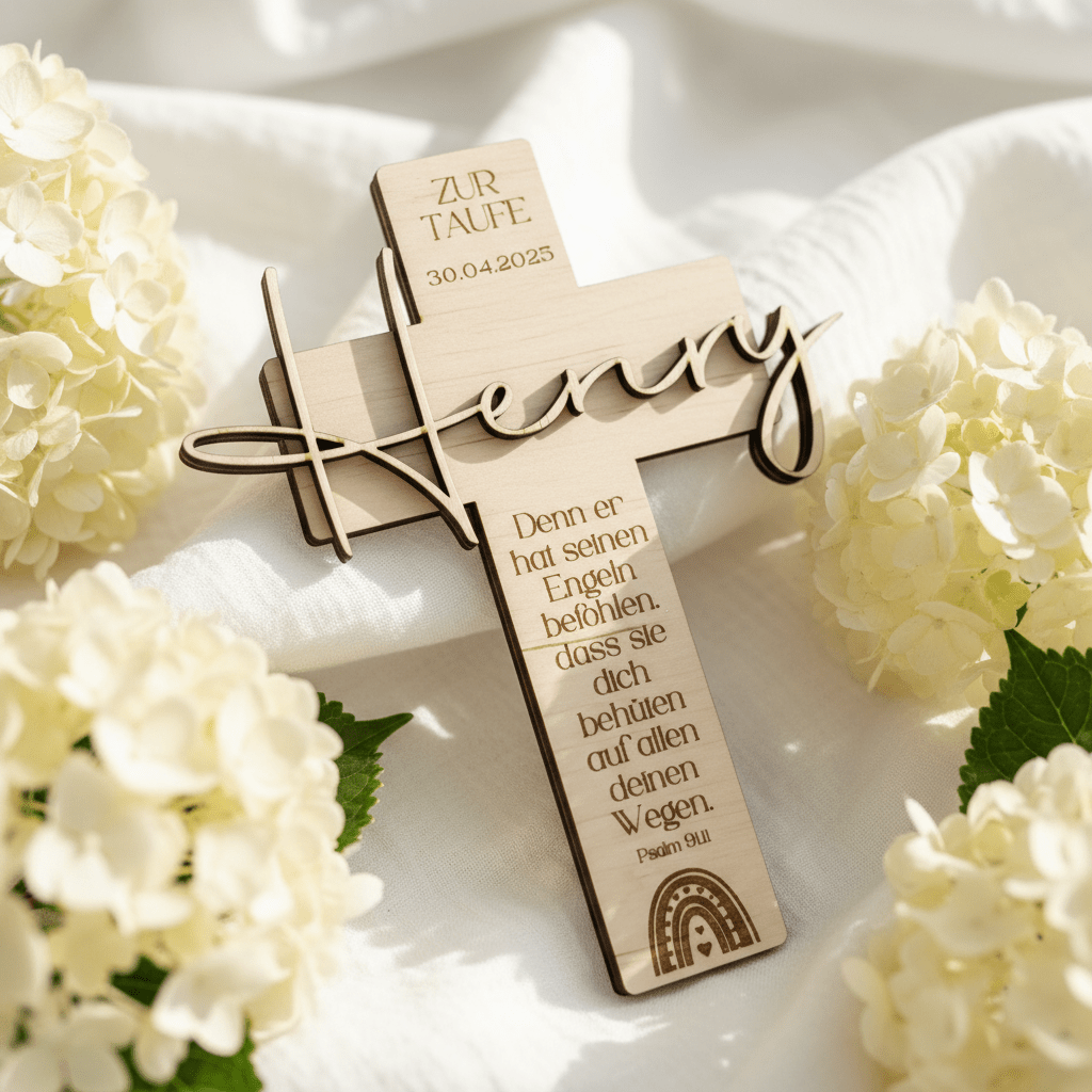 Personalisiertes Taufkreuz aus Holz – Geschenk & Erinnerung