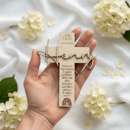 Personalisiertes Taufkreuz aus Holz – Geschenk & Erinnerung - LaserArt Germany