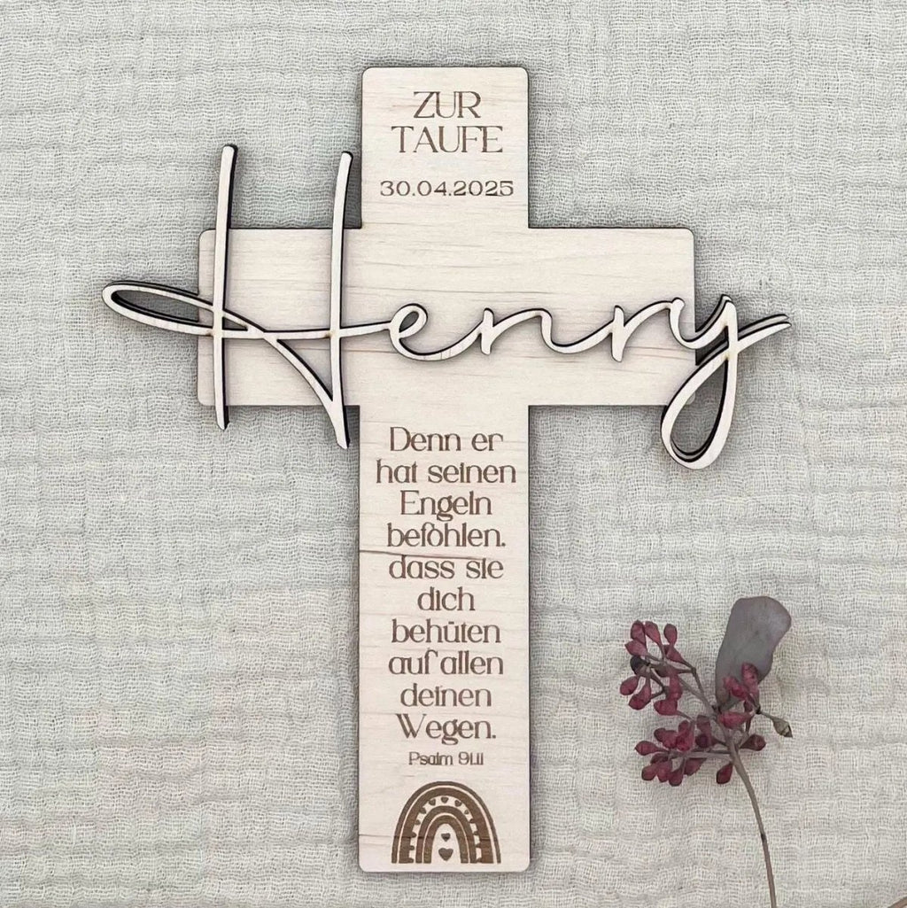 Personalisiertes Taufkreuz aus Holz – Geschenk & Erinnerung - LaserArt Germany