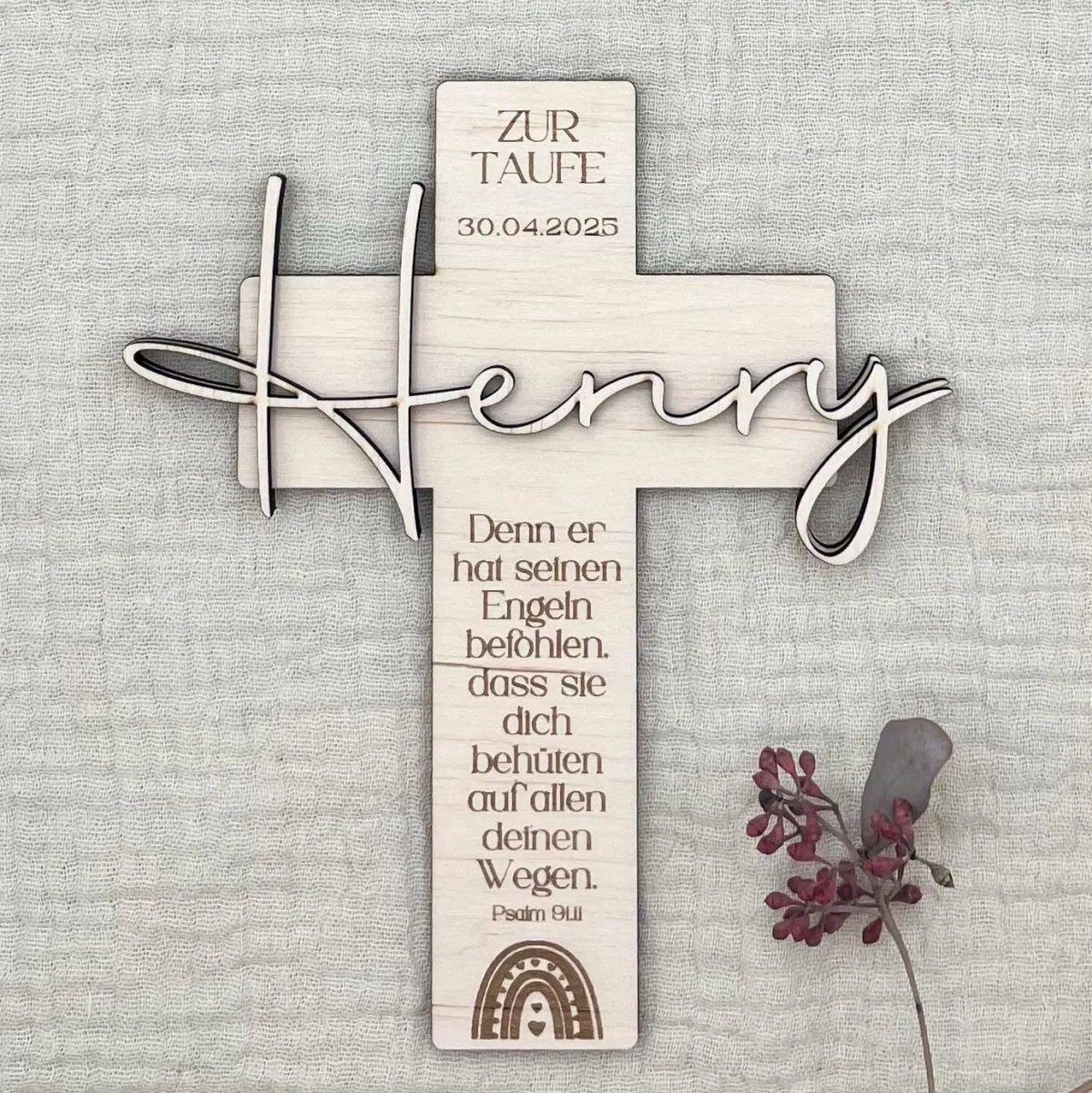 Personalisiertes Taufkreuz aus Holz – Geschenk & Erinnerung - LaserArt Germany