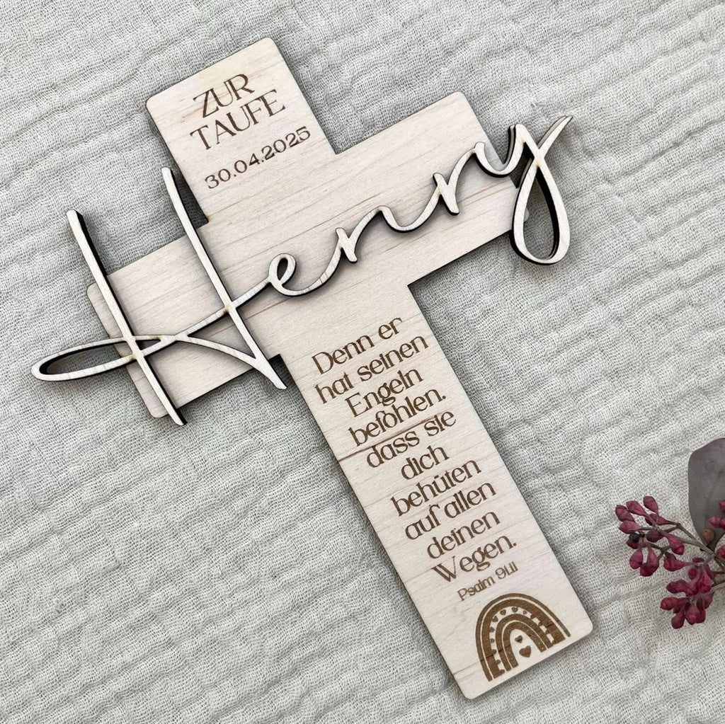 Personalisiertes Taufkreuz aus Holz – Geschenk & Erinnerung - LaserArt Germany