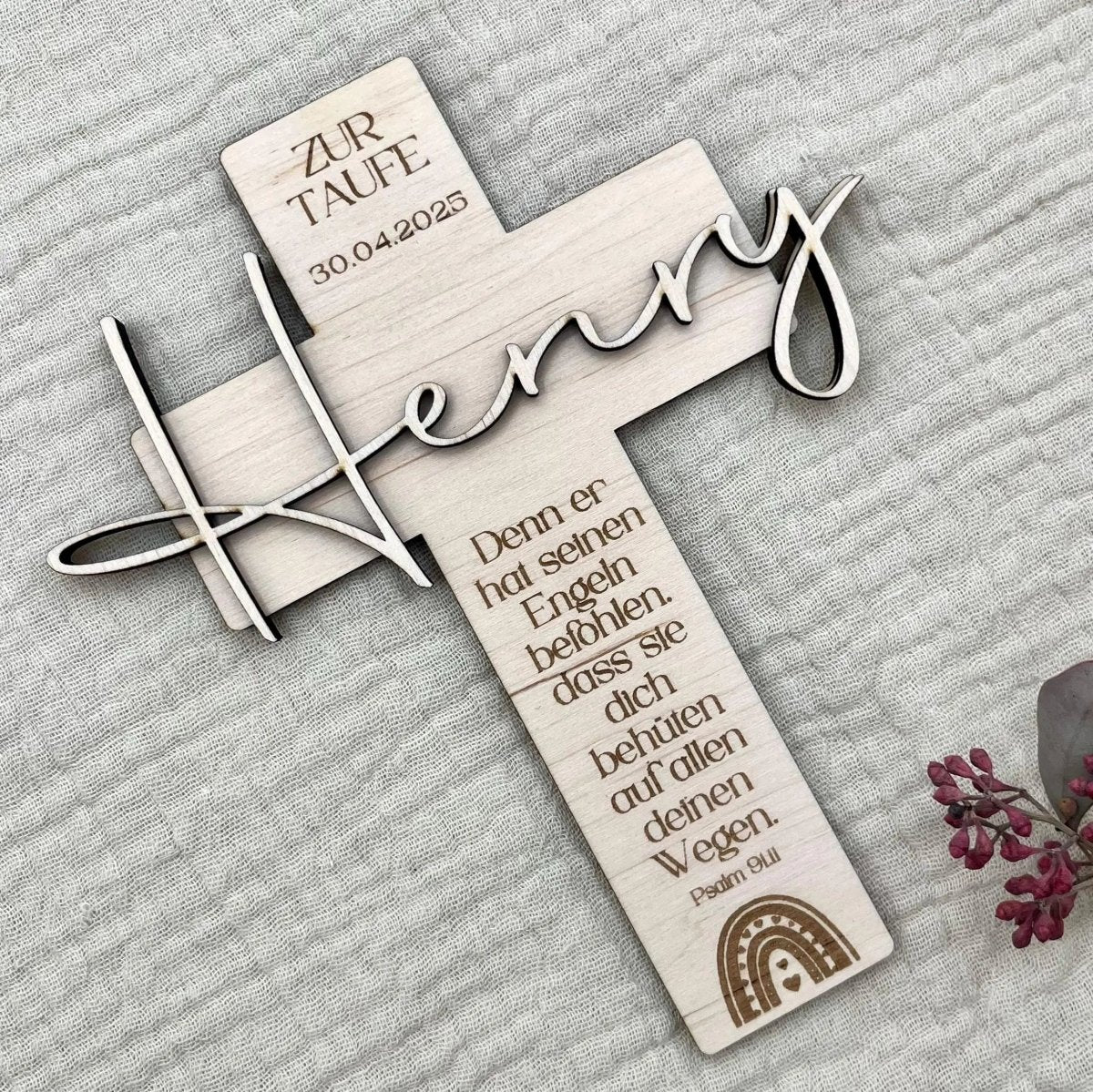 Personalisiertes Taufkreuz aus Holz – Geschenk & Erinnerung - LaserArt Germany