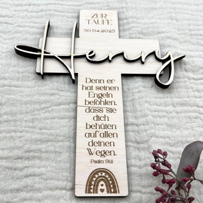 Personalisiertes Taufkreuz aus Holz – Geschenk & Erinnerung - LaserArt Germany