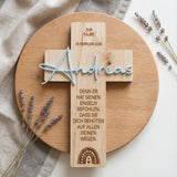 Personalisiertes Taufkreuz aus Holz mit Acryl - Name - LaserArt Germany