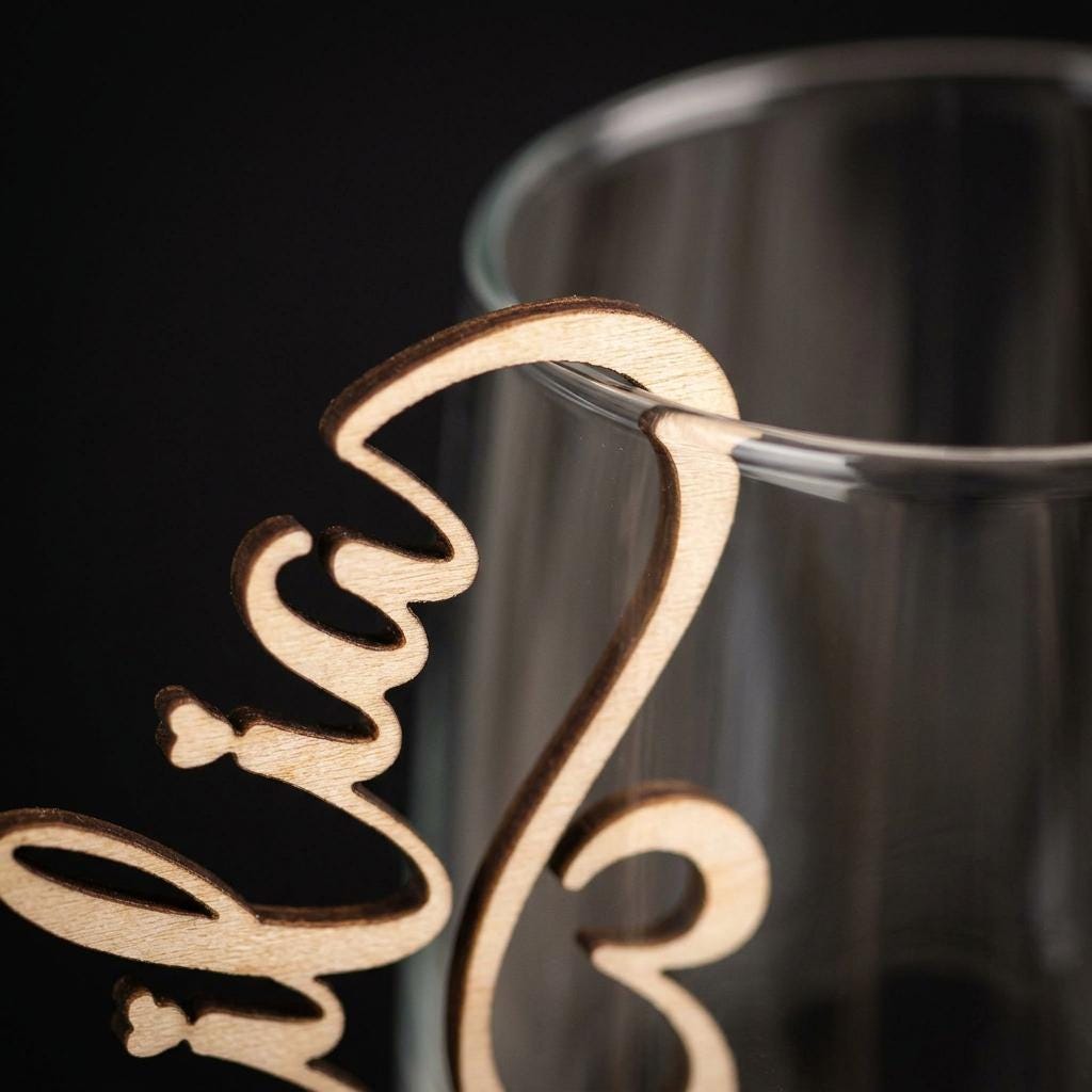 Platzkarte Glas Hochzeit Holz | Namensschild Taufe Kommunion Geburtstag | 4 Designs | personalisiert - LaserArt Germany