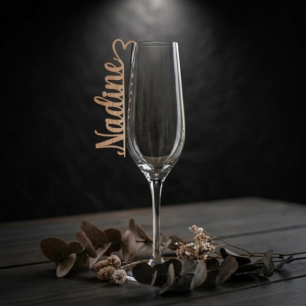 Hochzeit Tischkarte Glas Holz – personalisierte Glasplatzkarte mit Schriftartenauswahl