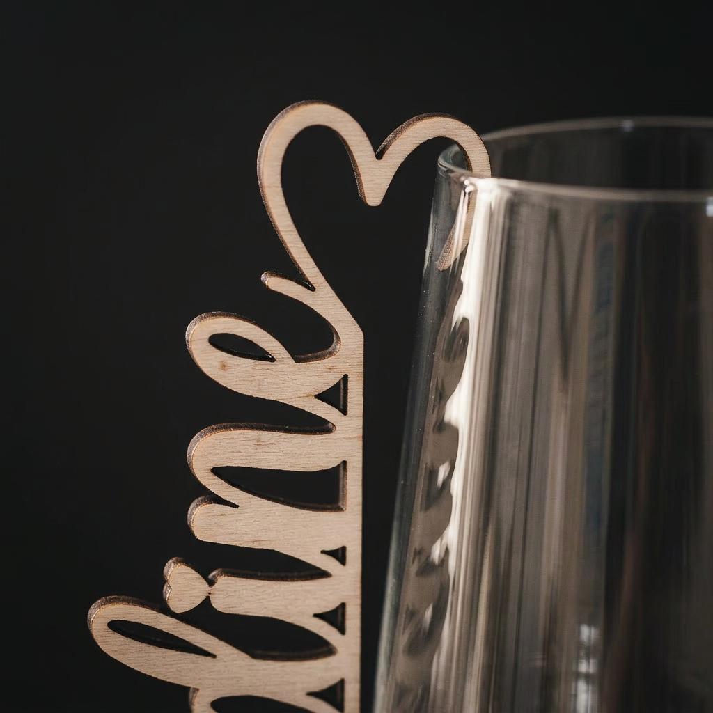 Glasplatzkarte Hochzeit Design 3 – Holz Glasanhänger Namensschild