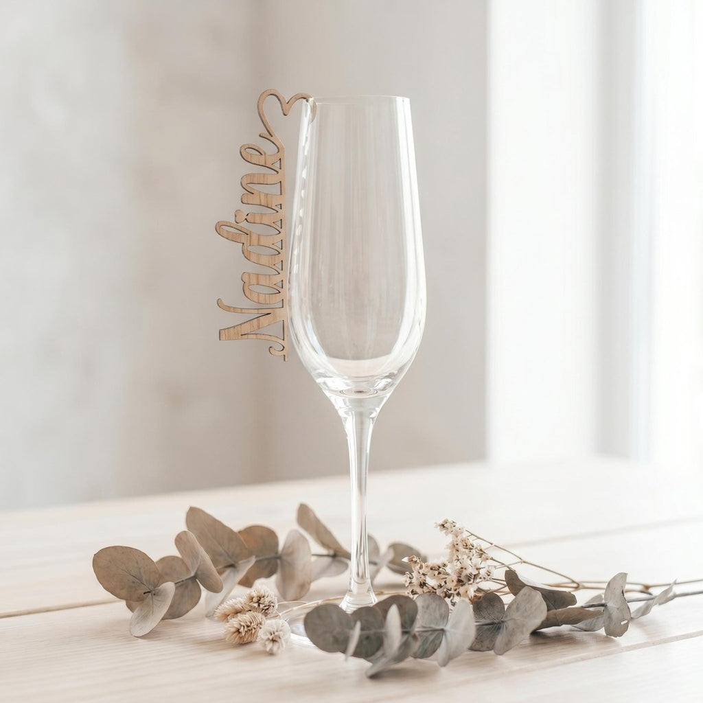 Platzkarte Glas Hochzeit Holz | Namensschild Taufe Kommunion Geburtstag | 4 Designs | personalisiert - LaserArt Germany